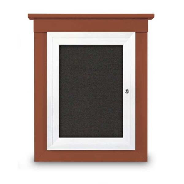 42"x32" 2-Door Enclosed Letterboard, Header, Grey Vinyl/Walnut